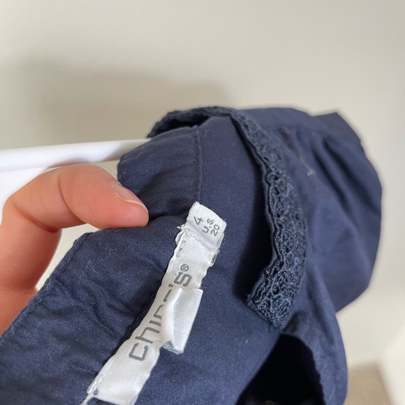 Chico's Elegant Blue Navy Women's Lace Trim Top Blouse Cotton Casual Career Sz 4 - Picture 14 of 16